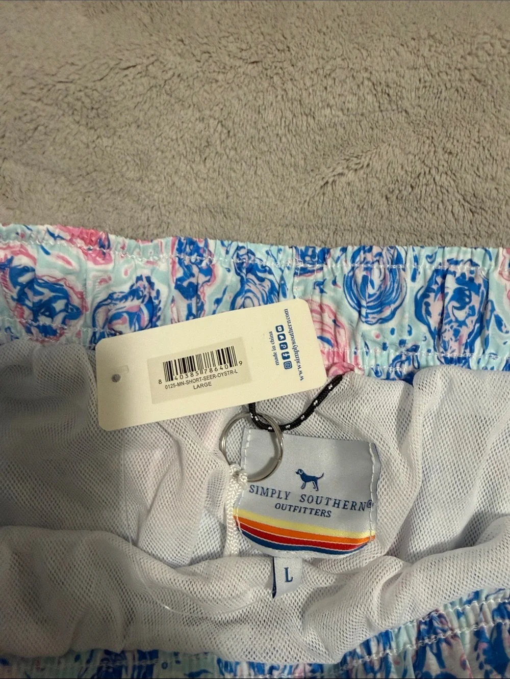 Simply Southern Light Blue Swim Shorts with Pink & Navy Print
